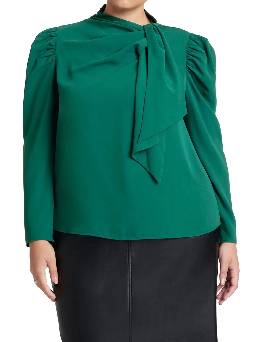 ELOQUII Emerald Green Tie-Neck Long Sleeve Blouse